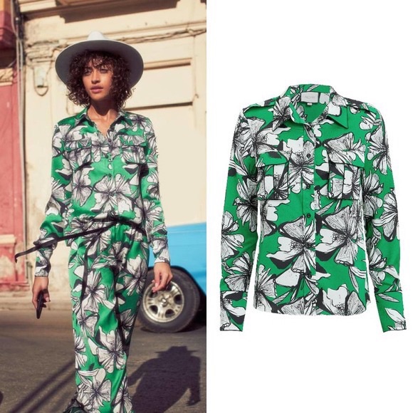 Alexis Sylvie Floral Green Crepe Blouse Small